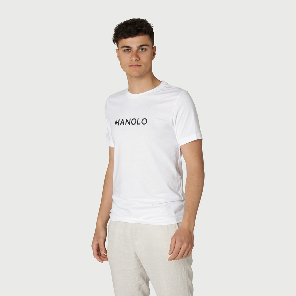 Den klassiske hvide t-shirt med Manolo print.